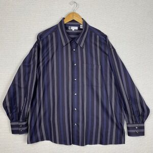 Vtg Bachrach Button Up Shirt Mens XXL Long Sleeve 100% Cotton Blue Stripes Prep
